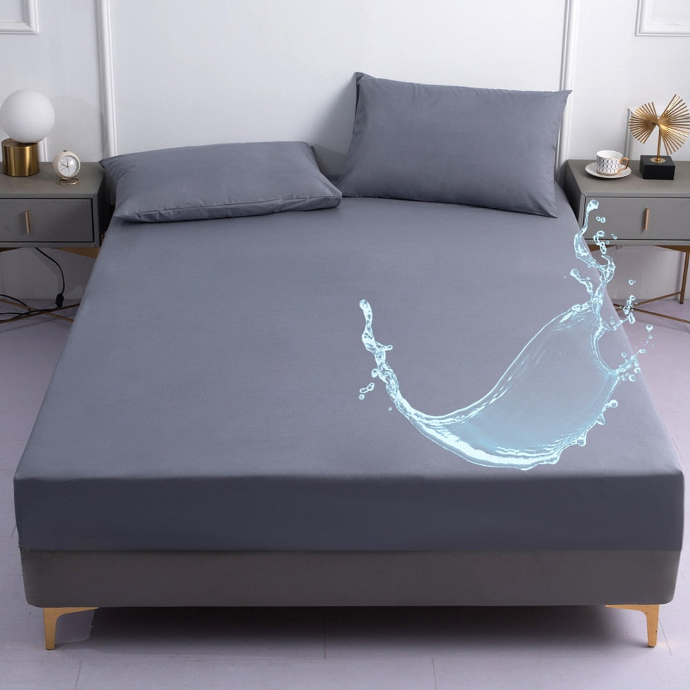 Pure Black Waterproof Fitted Sheet Home Bed Cover Sabana Summer Spring Winter Mattress Covers With Elastic (no pillowcase)