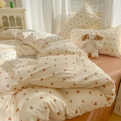 2025 new class A aerobic knitted cotton printing small fresh four-piece set, bed sheet, bed hat four-piece set