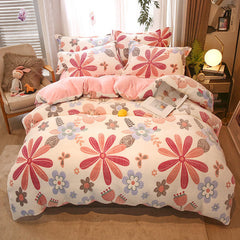 1pc Winter Warm Duvet Cover Flower Bed Covers Double Size Flannel Fleece Comforter Cover 220x240(without pillowcase)