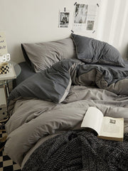 King Queen Bedding Set, 4 Pieces Bed Set Solid Color Duvet Cover Pillow Case Bed Sheet AB Side Quilt Cover Bedding Linens Set