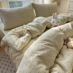 2025 new small floral cloud wrinkle double yarn bed four-piece set princess lace quilt cover three-piece bed sheet set