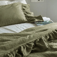 3PCS 100% Pure Linen Ruffle Duvet Cover Set Pillowcase And Duvet Cover Double Queen King Size Soft Bed Set Flax Bedding Kit