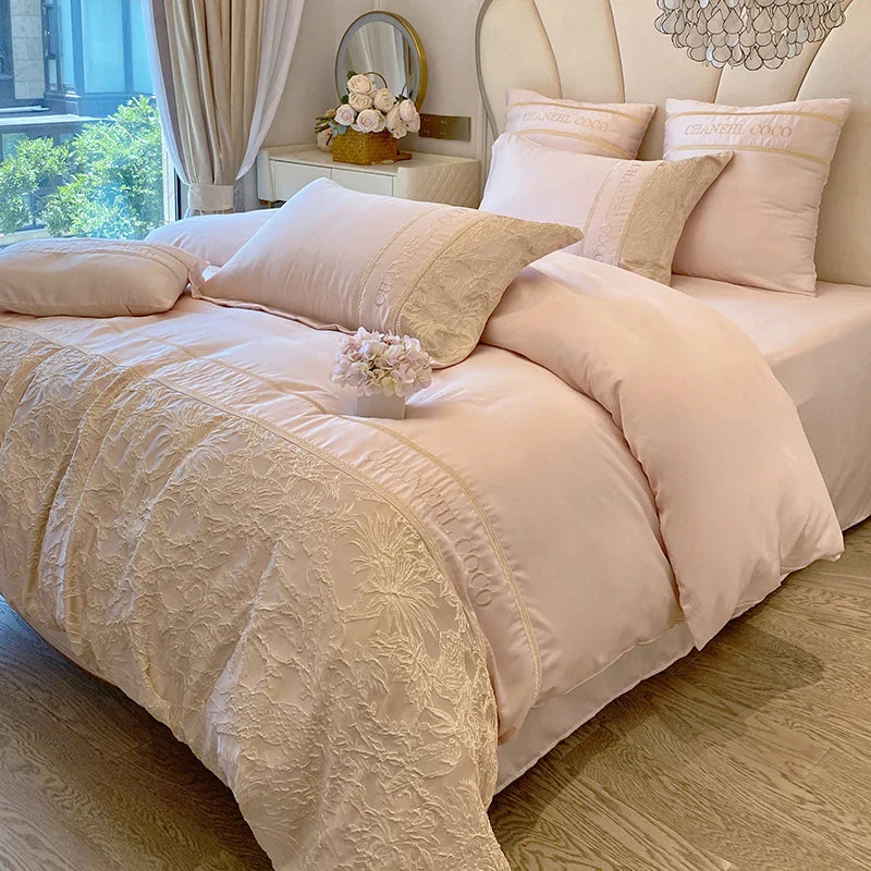 4pcs Class A High-end Long-staple Cotton Thickened Brushed Embroidery Quilt Cover Flat/fitted Bed Sheet European Bedding Set