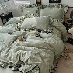 2025 summer ice silk Korean large lace washed silk four-piece set lace mattress cool bed sheet summer bedding