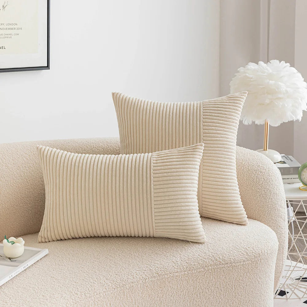 2PCS 30X50cm 45x45cm 50x50cm Pillowcase Corduroy Throw Cushion Covers Striped Patchwork Christmas Red Cuscini Divano