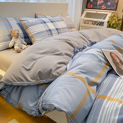 100% Cotton Plaid Geometric Bedding Set  Bed Sheet Pillowcase Fashion Jersey Knit Bed Linens
