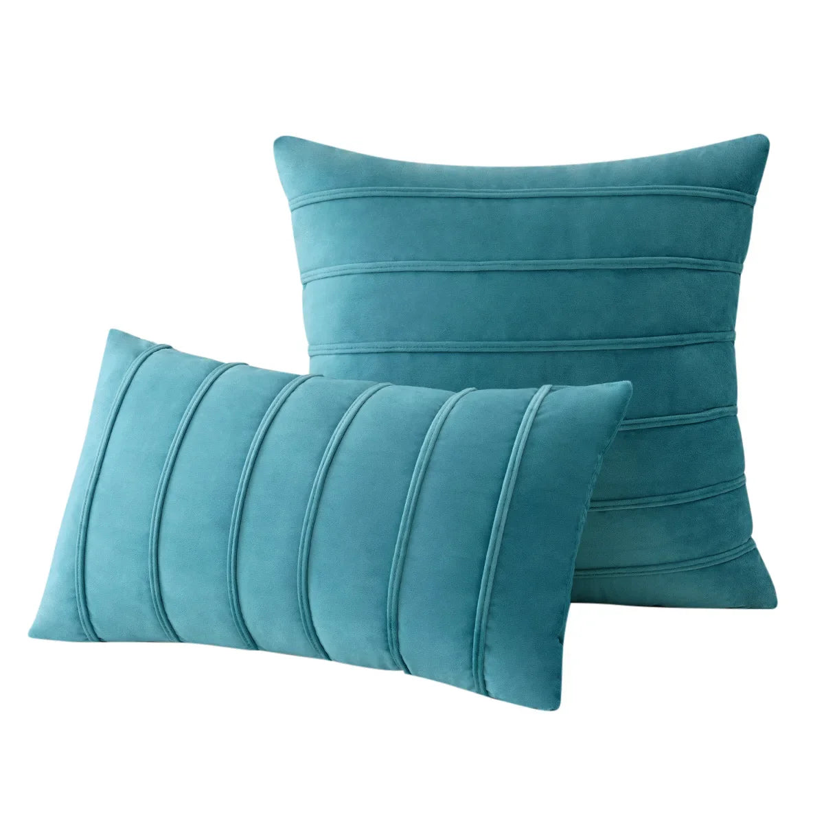 2Pcs Blue Velvet Pillow Covers with Striped Decorative Luxury Soft Cushion Cases for Farmhouse Couch Sofa Living Room