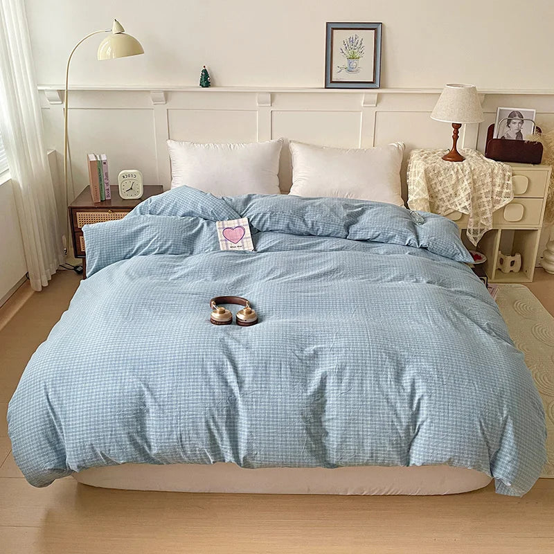2025 New All-cotton Washed Cotton Single Quilt Set Printed Plaid Duvet Cover 150x200 220x240 Skin Friendly Bedding