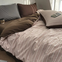 2025 new cotton-colored woven jacquard herringbone slanted bed sheet four-piece set - Maillard series washable fabric