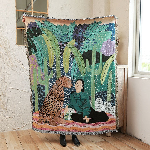 Women Leopard Throw Blanket Multifunction Beach Sofa Covers Tassel Dust Cover Air Conditioning Blankets For Bed