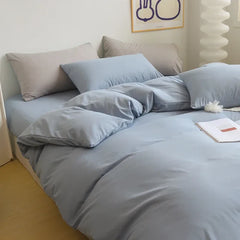 Solid Color Brushed Fabric Bed Sets 4 Pieces Duvet Cover Pillowcase Bedding Set Bed Sheet Quilt Cover Single Queen King Size