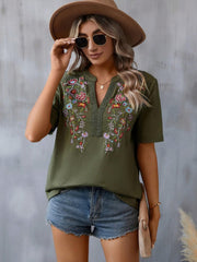 Embroidered patchwork lace trimmed shirt