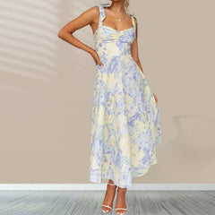 Waist Cinched V-neck Strap Dress