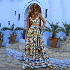 Beach Strap Printed Dress Set