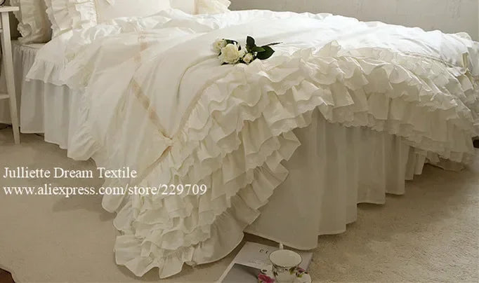 Beige Ruffle Duvet Cover 100% Cotton Cloth Bedding King Duvet Cover Lace Bed Princess Quilt Case Duvet Set Bag in A Bed