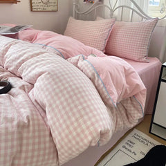 Simple Striped Bedding Set Washed Cotton Duvet Cover Sheet Pillowcase Queen King Size Boys Adults Bed Linens