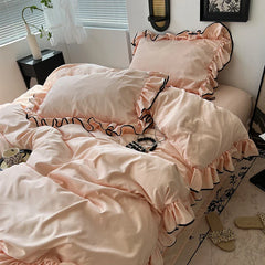 3/4Pcs Korean Princess Style Ruffles Bedding Set Skin-friendly Soft Silky Cool Feeling Duvet Cover Set Bed Sheet Pillowcases