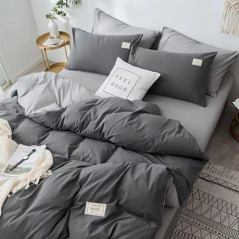 Solid Blue Duvet Cover Set Flat Sheet with Pillowcases 2023 New Twin Full Size Boys Girls Bed Linen Grey Green Bedding Kit