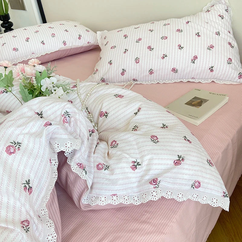2025 New Knitted Cotton Bedding Set 1.2m 1.5m 1.8m Size Bed For Girls Women Room Decoration Bed Sheets With Pillowcases