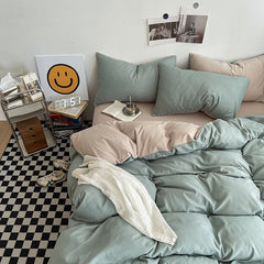 Solid Color Duvet Cover Set Single Double King Size Quilt Cover Set  Bed Hotel Home Skin Friendly Fabric Bedding Sets