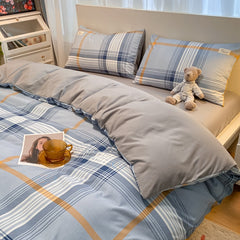 100% Cotton Plaid Geometric Bedding Set  Bed Sheet Pillowcase Fashion Jersey Knit Bed Linens