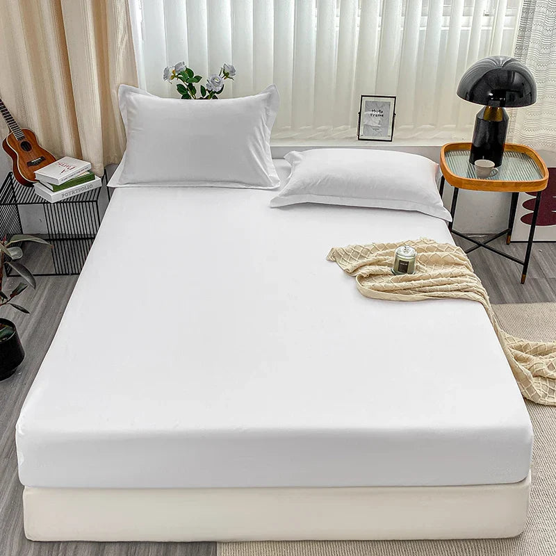 1Pc Fitted Bed Sheet With Elastic Band Solid Color Anti-slip Adjustable Mattress Cover for Single Double King Queen Bed