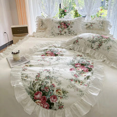 100% Cotton Korean Princess Style Flowers Lace Ruffles Bedding Set Duvet Cover Set Bed Sheet/Fitted Sheet/Bed Skirt Pillowcases