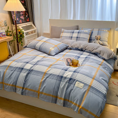 100% Cotton Plaid Geometric Bedding Set  Knit Bed Linens Sheet Pillowcase Home Textile Soft Bed Linen