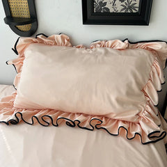 3/4Pcs Korean Princess Style Ruffles Bedding Set Skin-friendly Soft Silky Cool Feeling Duvet Cover Set Bed Sheet Pillowcases