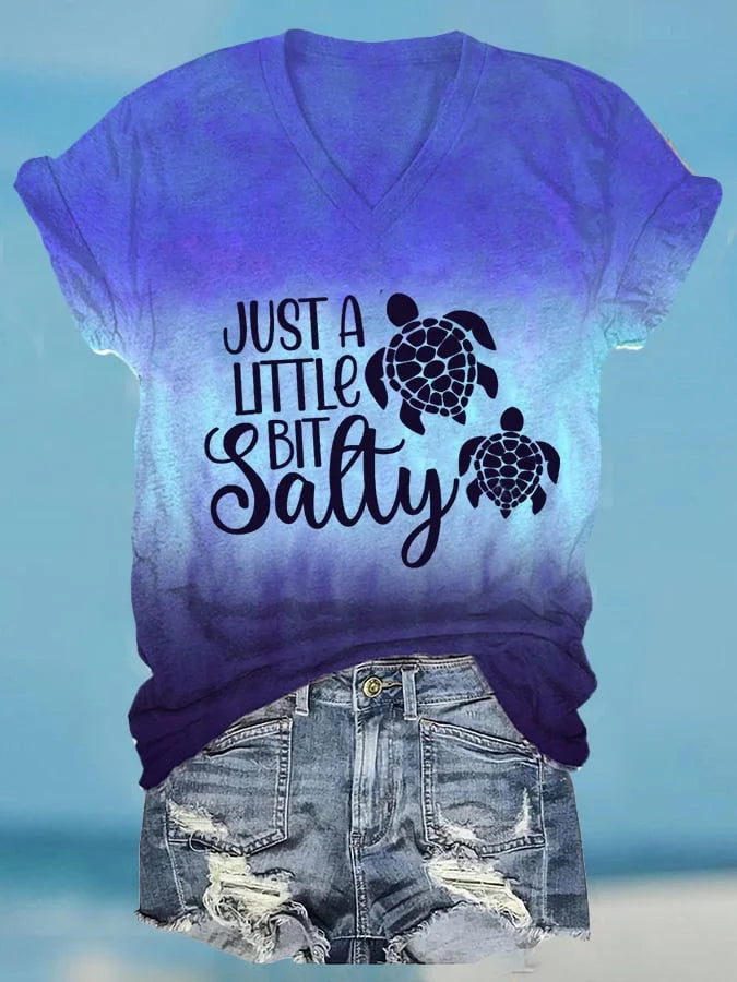 🔥Beach & Vacay🔥Women's Hawaiian Just a Little Bit Salty Print Casual T-Shirt