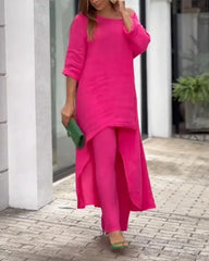 Solid color irregular cotton and linen suit
