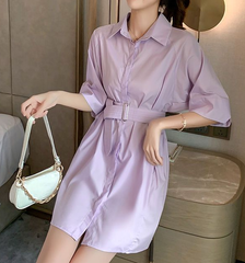 Purple Puff Sleeve Bubble Hem Mini Dress