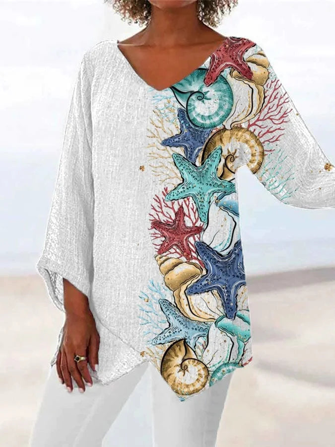 🔥Beach & Vacay🔥Ocean Irregular Print Long Sleeve Top