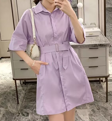 Purple Puff Sleeve Bubble Hem Mini Dress