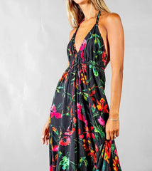 Deep Backless Women's Floral Bohemian Long Dress