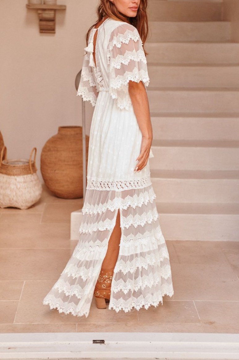 Boho V Neck Layered Lace Dress