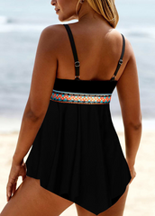 Lace Up Tribal Print Black Swimdress Top-No Bottom