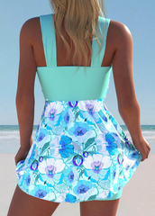 Criss Cross Floral Print Mint Green Swimdress and Shorts