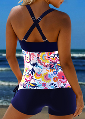 Patchwork White Random Floral Print Tankini Set