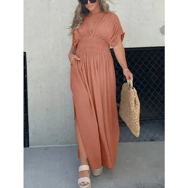 Atena Slit V-Neck Effortless Maxi Long Dress