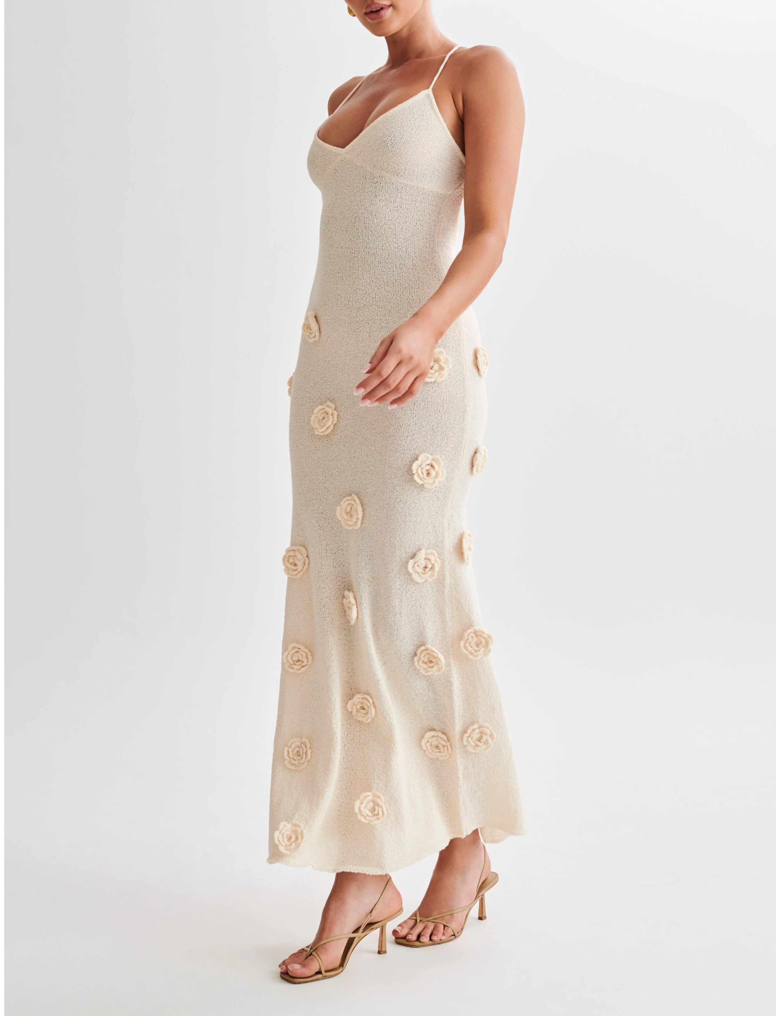 Suki Knit Maxi Dress With Flowers - Nude