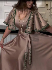 Diamond Shawl Sleeves Jalabiya Dress with Belt