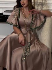 Diamond Shawl Sleeves Jalabiya Dress with Belt