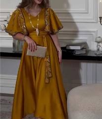 Diamond Shawl Sleeves Jalabiya Dress with Belt