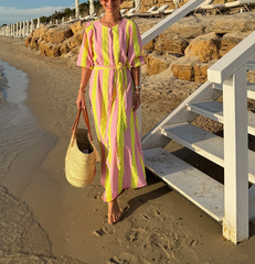 LONG DRESS WITH BELT "OLYMPIA" PINK/LEMONADE