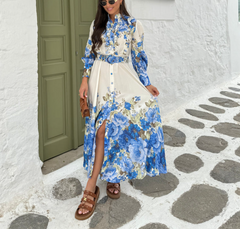 Flower Printed Shirt Maxi Dress