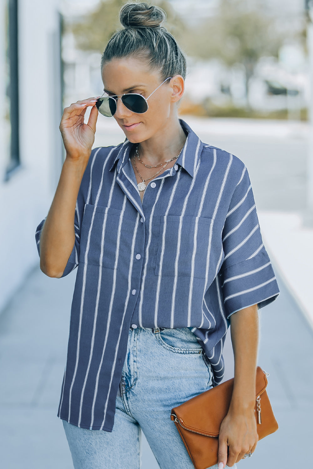 Black Pocketed Striped Shirt