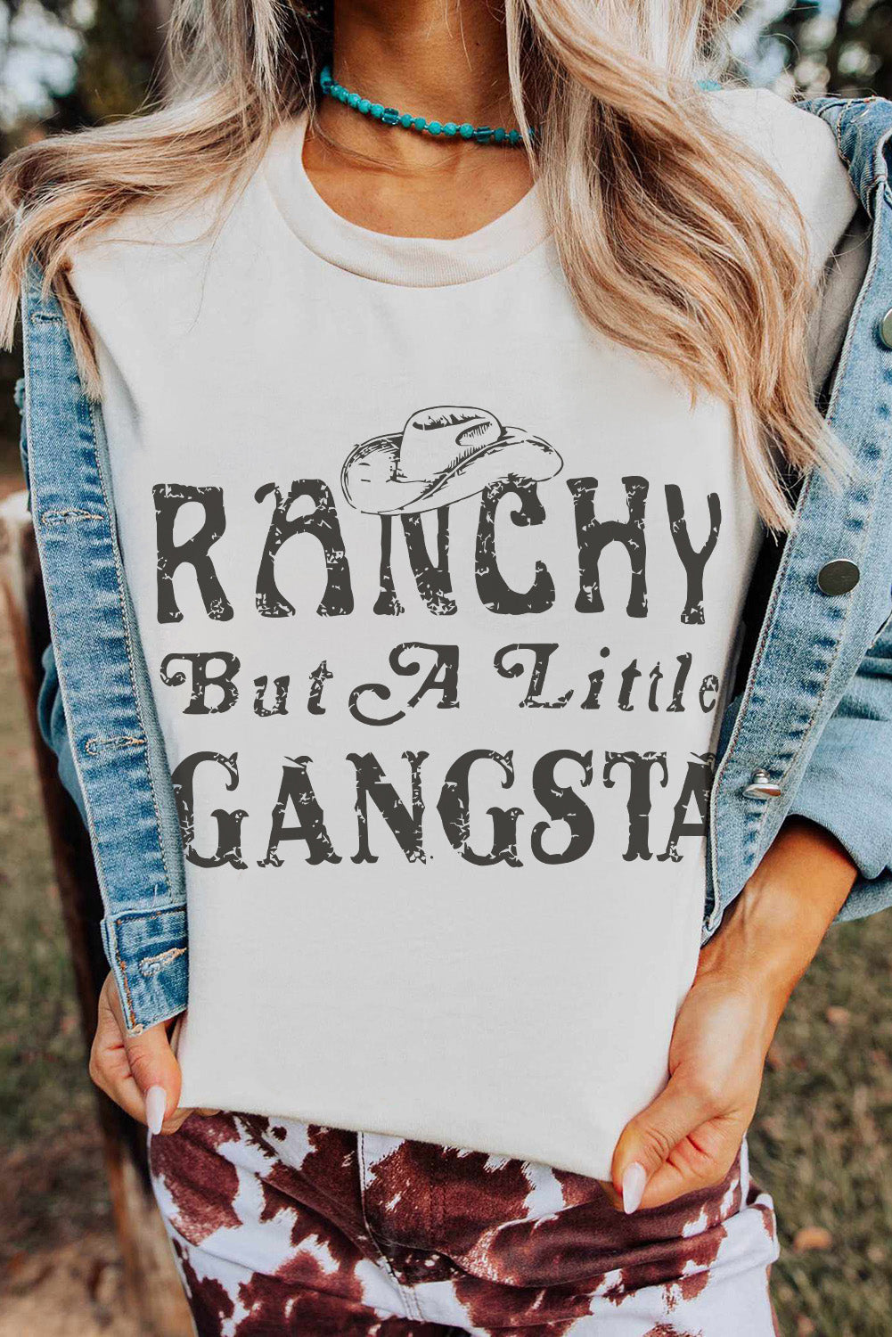 White Western Slogan Letter Print Short Sleeve T Shirt