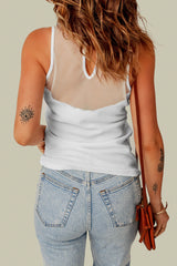 White Strappy Mesh Splicing Ribbed Tank Top