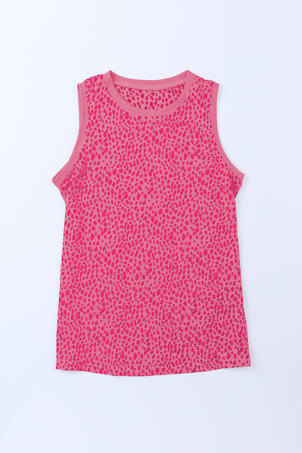 Pink Leopard Print Round Neck Tank Top